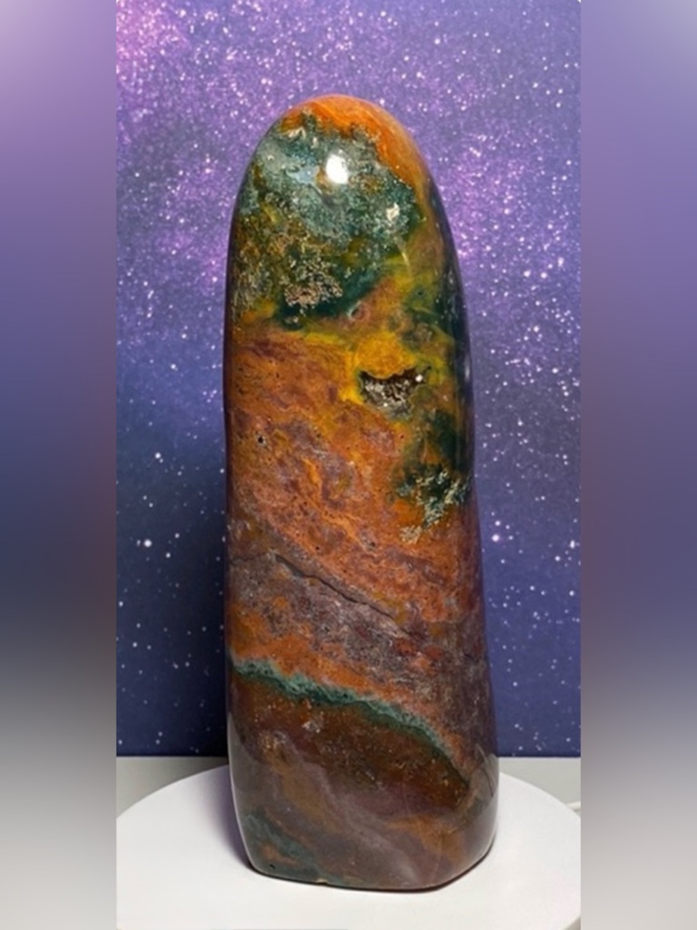 Polished Gorgeous Ocean Jasper Crystal Quartz Tower - Picture 5 of 14